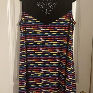 Colorful Striped Dress with Black Lace Detail